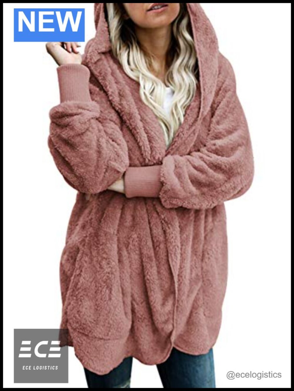 Womens Fuzzy Fleece Open Front Hooded Cardigan Jacket with Pockets